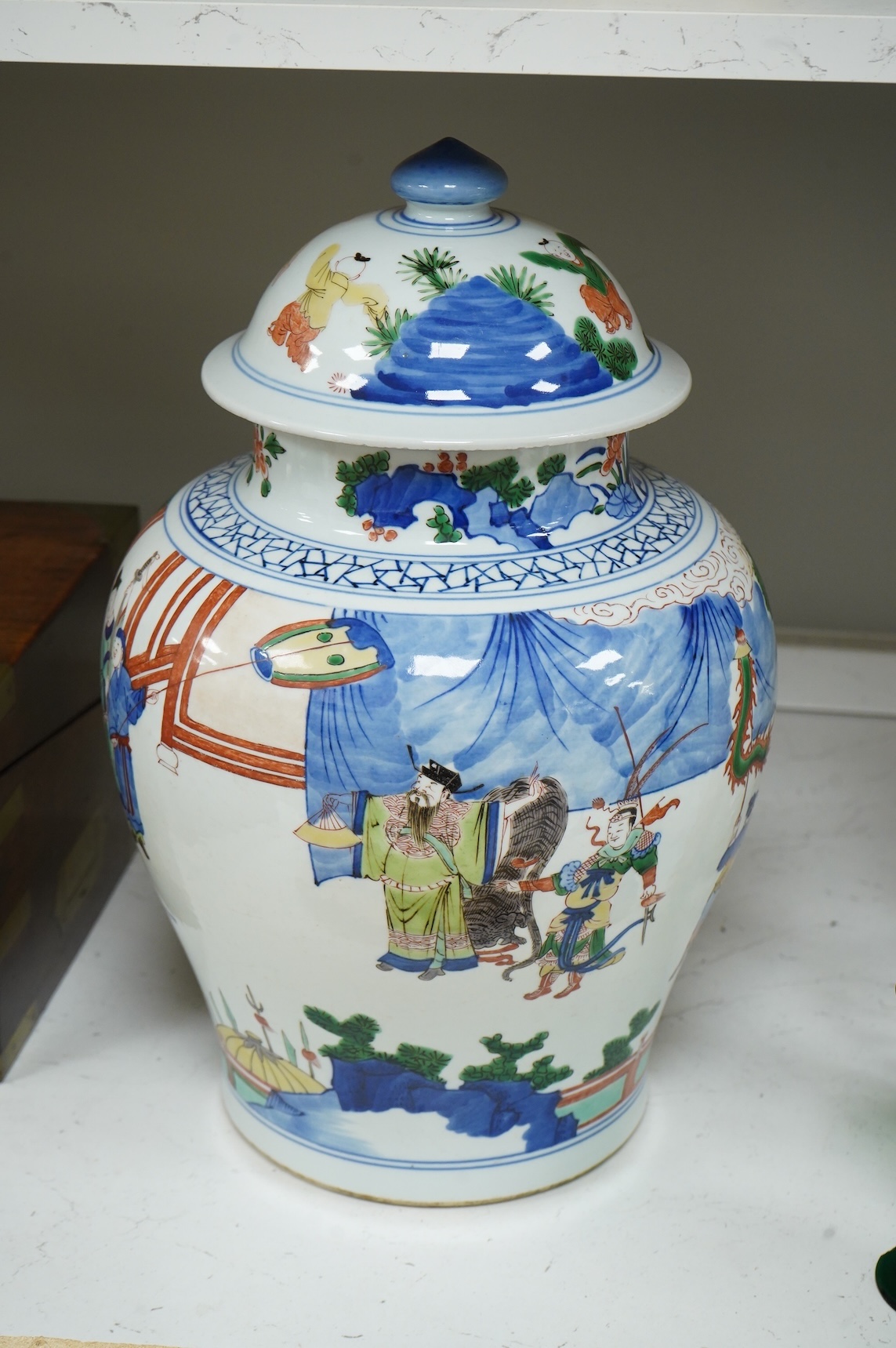 A Chinese famille verte baluster jar and cover, 42cm